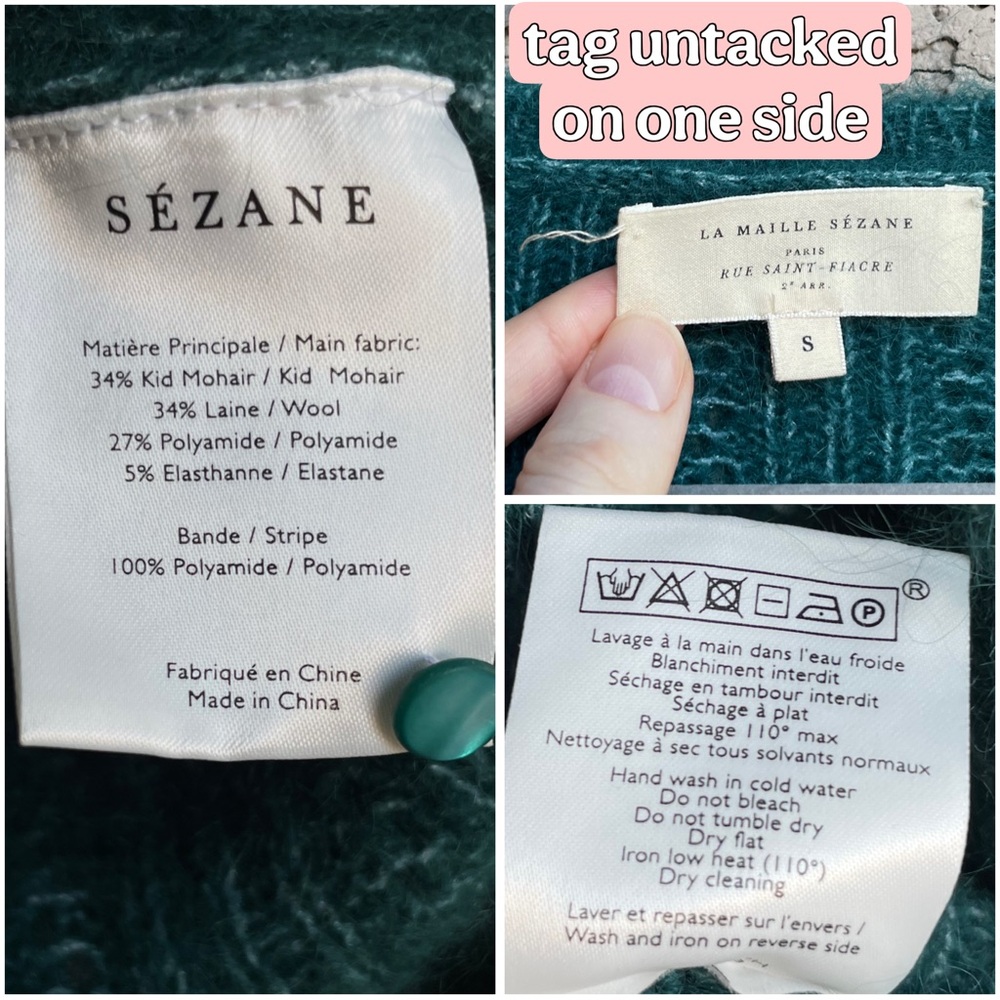 SEZANE Emerald Teal Green Mohair Wool Balloon Sleeve Alyssa Cardigan Sweater - Picture 12 of 13
